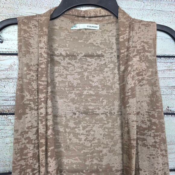 Maurices Taupe Patterned Open Front Vest Size L - Picture 2 of 8